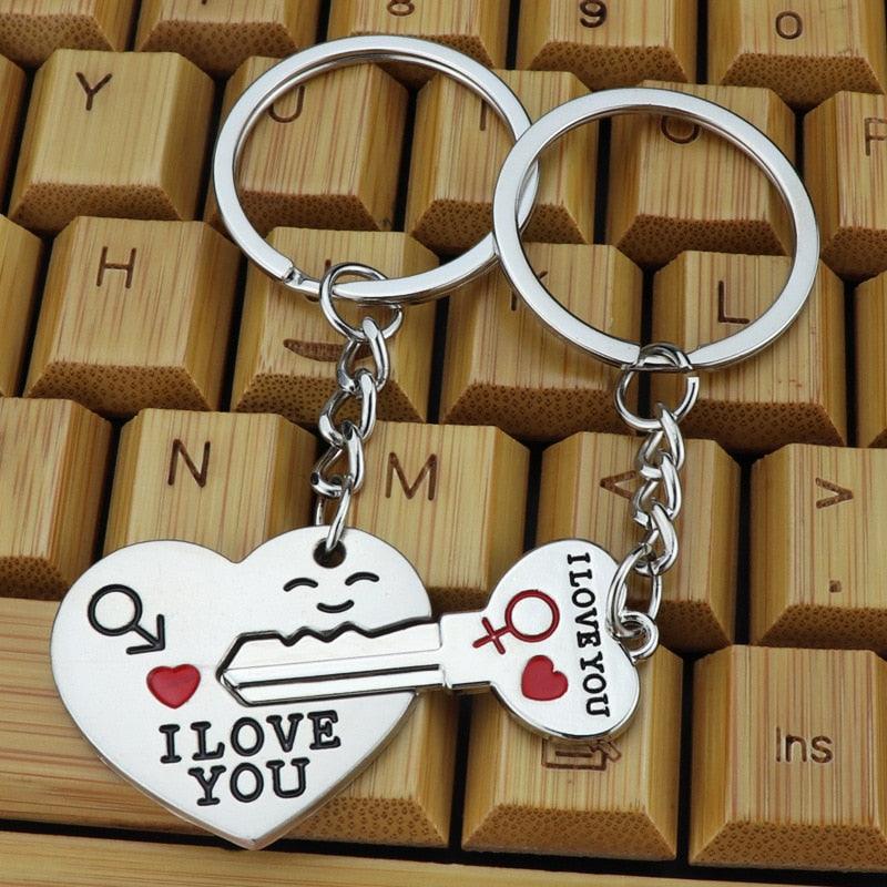 1 Pair Couple Key Chain Ring Set "I LOVE YOU" With Red Heart Keychains Originality Car Key Accessories Couples Keychain Boyfriend Girlfriend Keyring Car Key Decoration Women Men Car Keychain