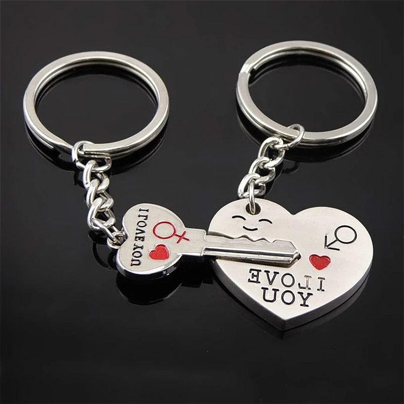 1 Pair Couple Key Chain Ring Set "I LOVE YOU" With Red Heart Keychains Originality Car Key Accessories Couples Keychain Boyfriend Girlfriend Keyring Car Key Decoration Women Men Car Keychain