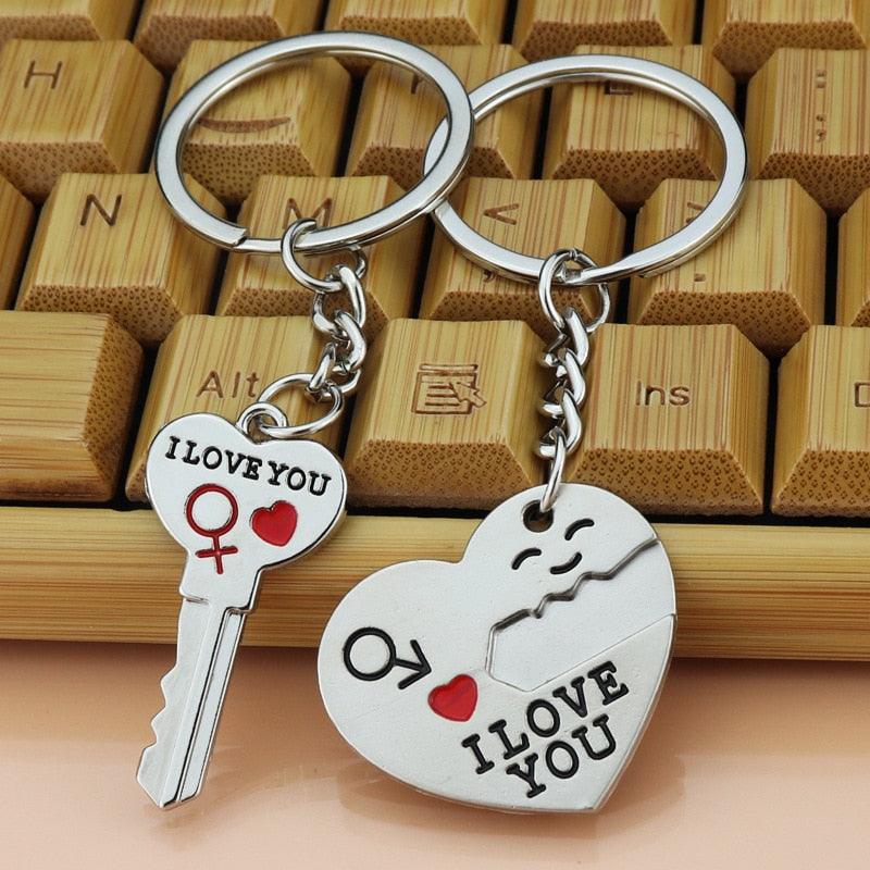 1 Pair Couple Key Chain Ring Set "I LOVE YOU" With Red Heart Keychains Originality Car Key Accessories Couples Keychain Boyfriend Girlfriend Keyring Car Key Decoration Women Men Car Keychain