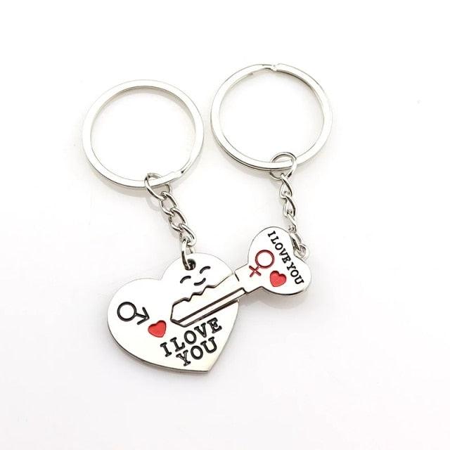 1 Pair Couple Key Chain Ring Set "I LOVE YOU" With Red Heart Keychains Originality Car Key Accessories Couples Keychain Boyfriend Girlfriend Keyring Car Key Decoration Women Men Car Keychain