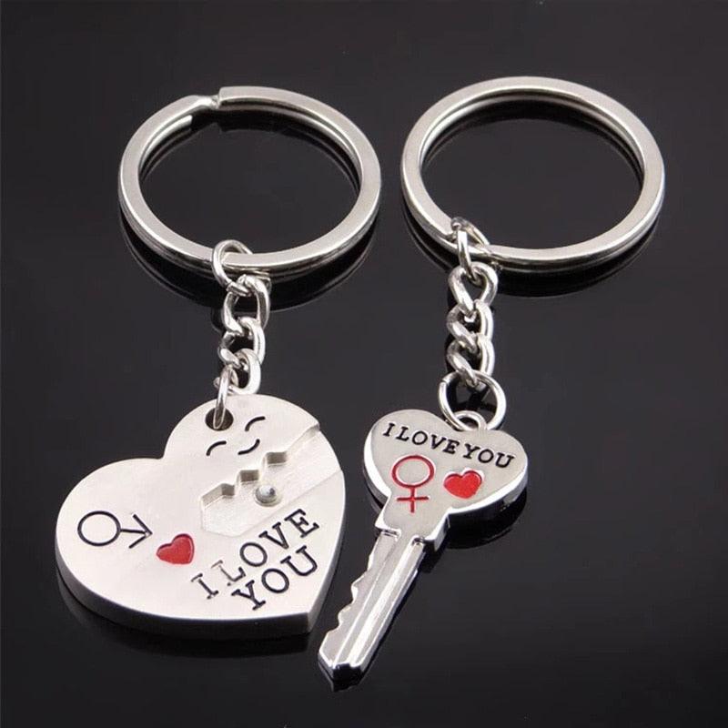 1 Pair Couple Key Chain Ring Set "I LOVE YOU" With Red Heart Keychains Originality Car Key Accessories Couples Keychain Boyfriend Girlfriend Keyring Car Key Decoration Women Men Car Keychain
