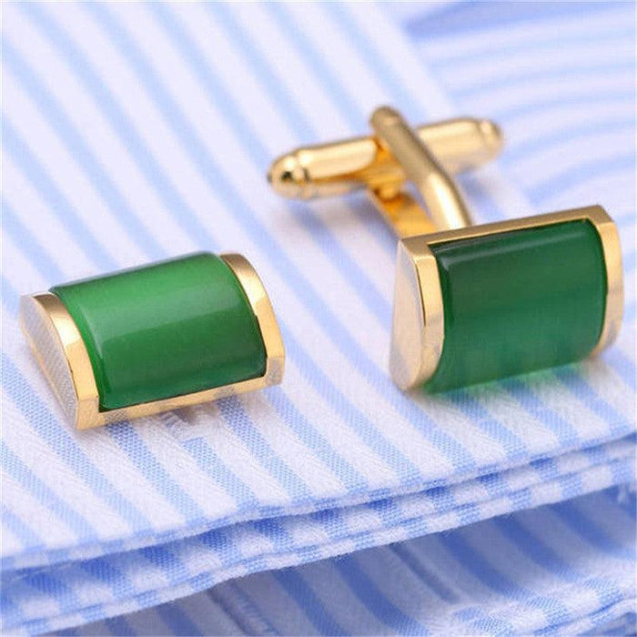 1 Pair Romantic Rectangle Exquisite Cufflinks Green And Gold Color Cufflinks Crystal Cuff Links Sleeve Button For Wedding Business Gift For Men