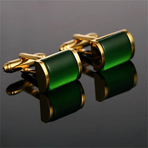 1 Pair Romantic Rectangle Exquisite Cufflinks Green And Gold Color Cufflinks Crystal Cuff Links Sleeve Button For Wedding Business Gift For Men