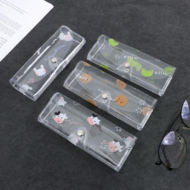 1 Pcs Cartoon Cow Transparent Glasses Case Student Glasses PVC Women Sunglasses Case Protective Case For Women Kids Button Closure Small Sunglass Case For Kids