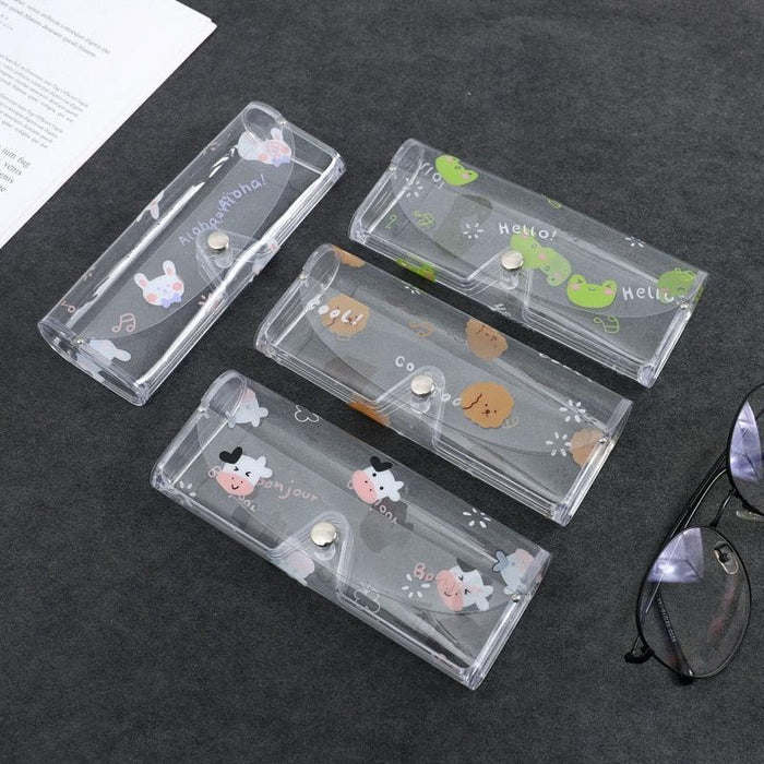 1 Pcs Cartoon Cow Transparent Glasses Case Student Glasses PVC Women Sunglasses Case Protective Case For Women Kids Button Closure Small Sunglass Case For Kids