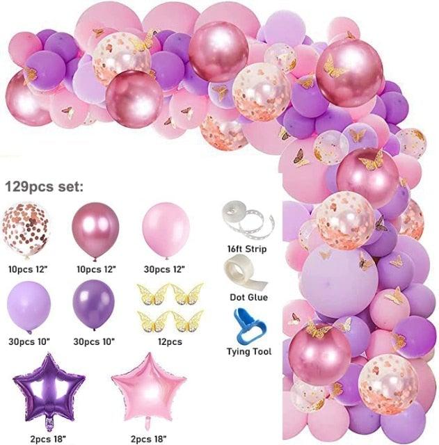 1 Set Pink Purple Chrome Rose Gold Balloon Garland With Butterfly Stickers Arch Kit For Birthday Wedding Party Decorations - STEVVEX Balloons - 90, anniversery balloons, balloon, balloons, Birthday Balloons, bridal shower balloons, colorfull balloons, cute balloon, decoration ballons, Girl Balloons, Happy Birthday Balloons, luxury balloon, party balloons, pink balloons - Stevvex.com
