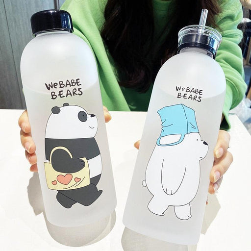 1000ml Water Bottles Cute Panda Bear Cup With Straw Transparent Cartoon Water Bottle Drinkware Frosted Cup Leak-proof  Plastic Straw Cartoon Frosted Leak Proof Panda Bear Pattern Transparent Water Cup Sports Drink Water Bottle