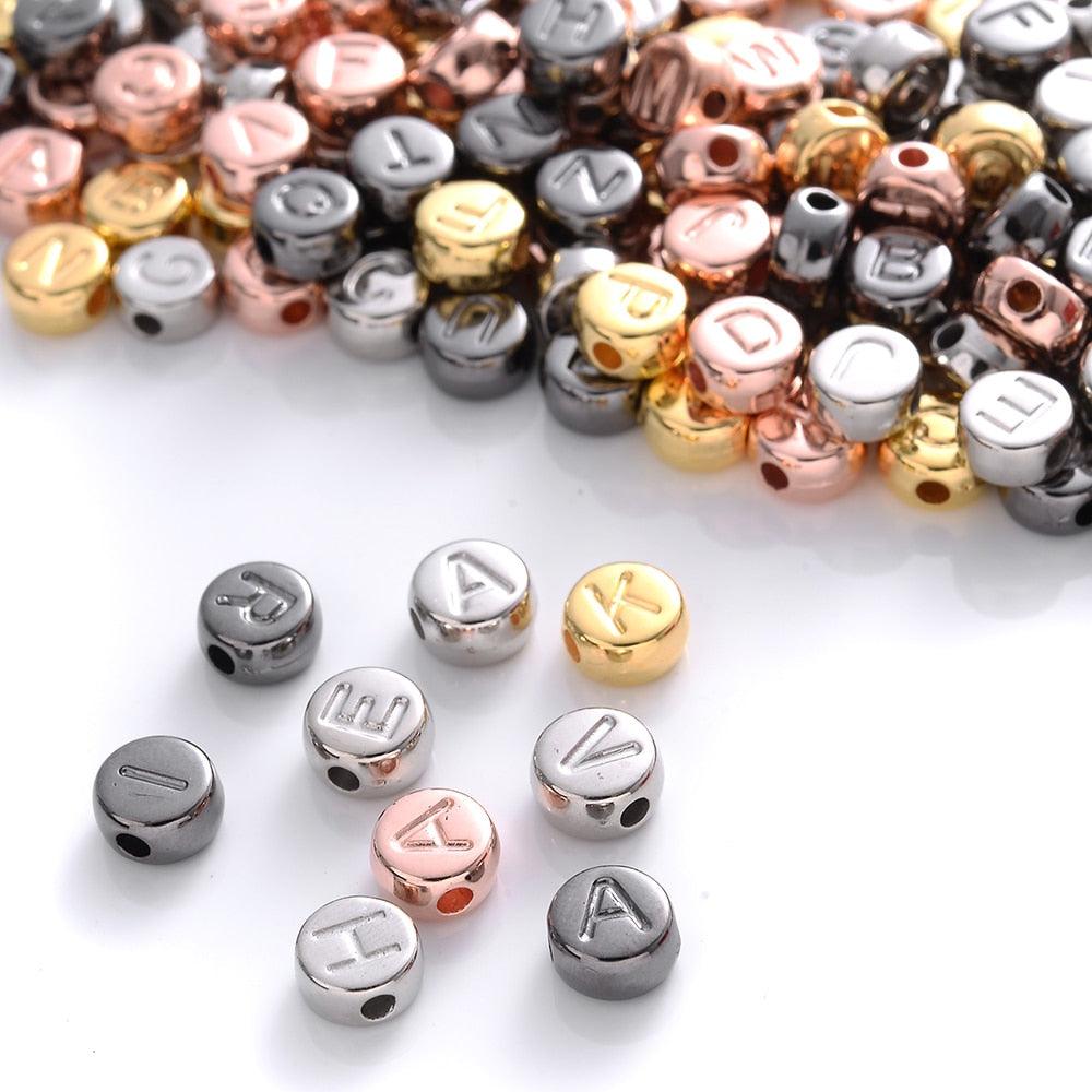 100Pcs/lot Gold Silver Color Letter Beads Flat Round Acrylic Alphabet Spacer Beads For Jewelry Making Bracelet Necklace Acrylic Alphabet Letter Beads A-Z Letter for Jewelry Making