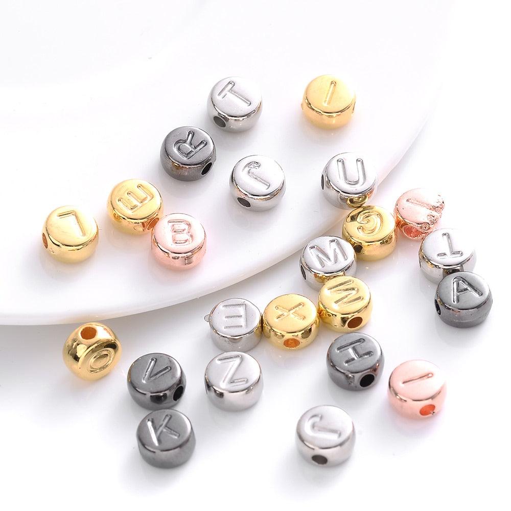100Pcs/lot Gold Silver Color Letter Beads Flat Round Acrylic Alphabet Spacer Beads For Jewelry Making Bracelet Necklace Acrylic Alphabet Letter Beads A-Z Letter for Jewelry Making