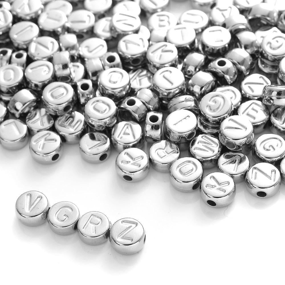 100Pcs/lot Gold Silver Color Letter Beads Flat Round Acrylic Alphabet Spacer Beads For Jewelry Making Bracelet Necklace Acrylic Alphabet Letter Beads A-Z Letter for Jewelry Making