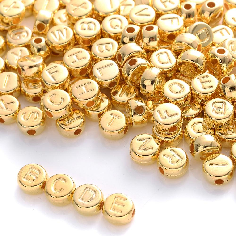 100Pcs/lot Gold Silver Color Letter Beads Flat Round Acrylic Alphabet Spacer Beads For Jewelry Making Bracelet Necklace Acrylic Alphabet Letter Beads A-Z Letter for Jewelry Making