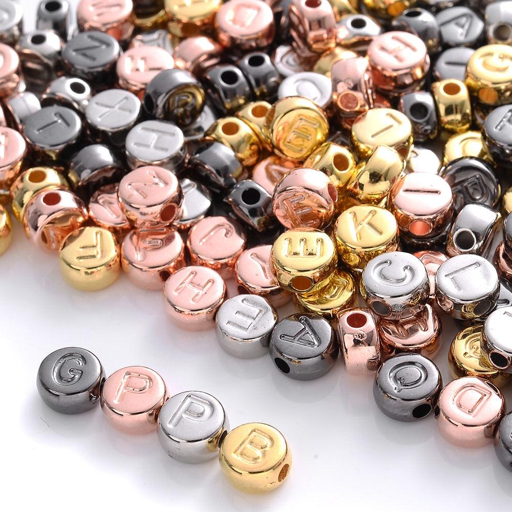 100Pcs/lot Gold Silver Color Letter Beads Flat Round Acrylic Alphabet Spacer Beads For Jewelry Making Bracelet Necklace Acrylic Alphabet Letter Beads A-Z Letter for Jewelry Making