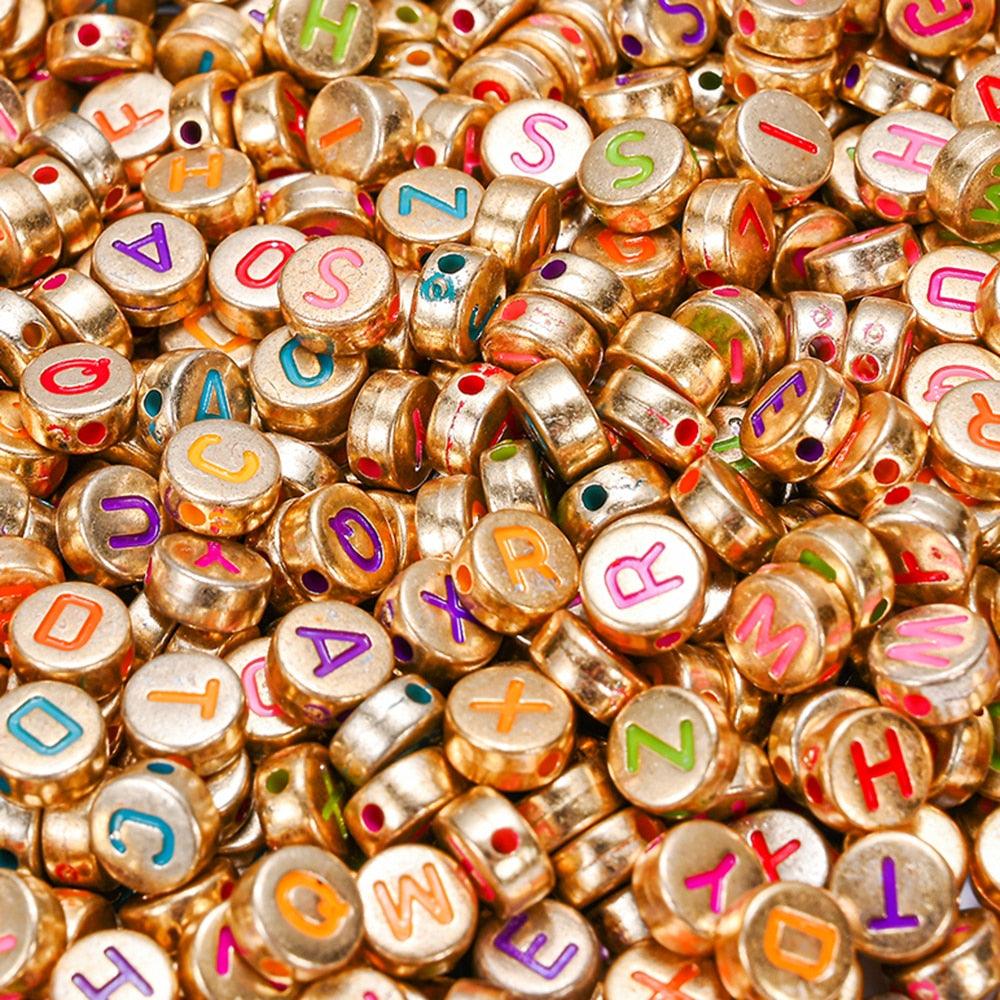 100Pcs/lot Gold Silver Color Letter Beads Flat Round Acrylic Alphabet Spacer Beads For Jewelry Making Bracelet Necklace Acrylic Alphabet Letter Beads A-Z Letter for Jewelry Making