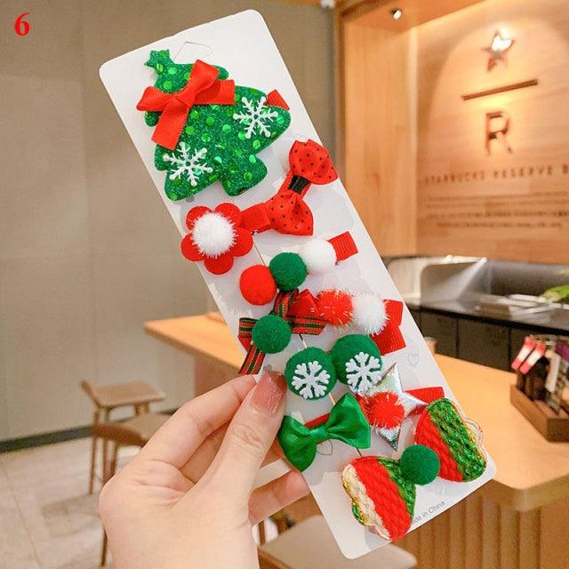10pcs Cartoon Christmas Hairpin For Kids Lovely Pom-pom Children Hairpins Christmas Tree Decrative Hair Clips Fashion Hair Accessories For Women