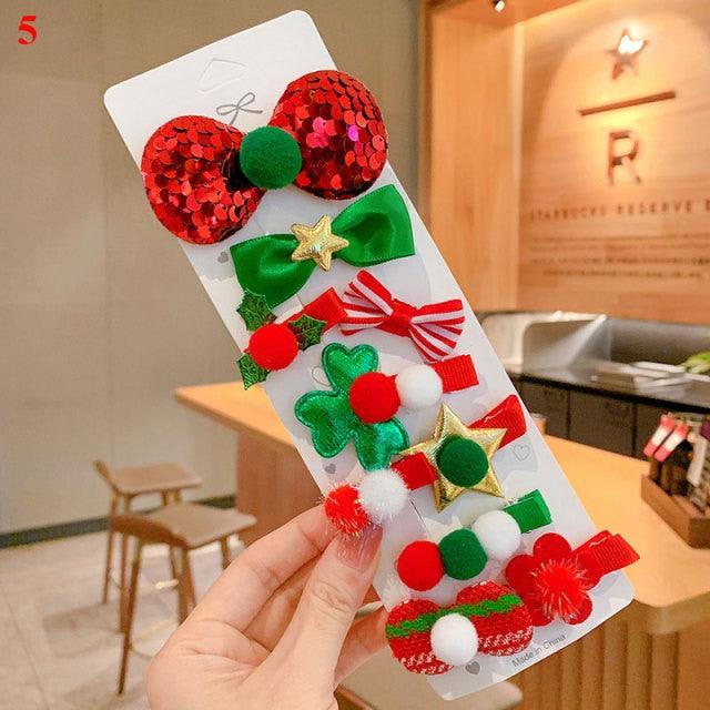 10pcs Cartoon Christmas Hairpin For Kids Lovely Pom-pom Children Hairpins Christmas Tree Decrative Hair Clips Fashion Hair Accessories For Women
