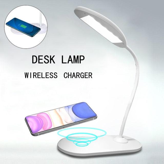 10W LED Desk Lamp with phone Wireless Charger, USB Charging Port, Dimmable Eye-Caring Office Lamp for Work,  Folding Design Decorative Table Lamp Cute Study Lamps for Bedroom Décor