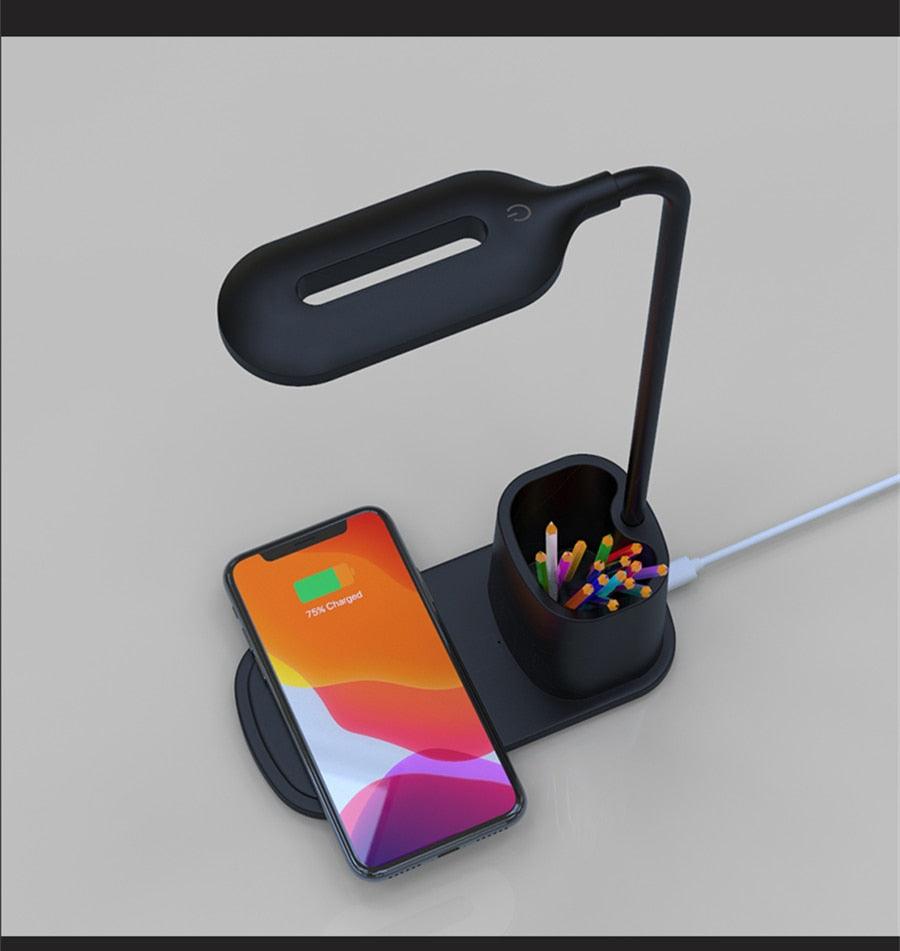 10W QI Quick Wireless Charging LED Desk Lamp Flexible Touch Dimmable Eye Protect Reading Table Light Bedroom Office Table Lamp Decorative Table Lamp Cute Study Lamps for Bedroom Décor