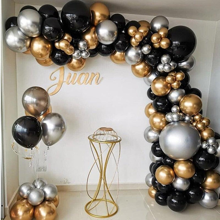 110pcs Black Gold Metallic Silver Classic Color Balloons Set For Wedding Birthday Party Decoration Shower Parties and Birthday Party - STEVVEX Balloons - 110pcs balloons, 90, anniversery balloons, balloon, balloons, Balloons for party, Birthday Balloons, birthday theme balloons, black gold balloons, black print balloons, bridal shower balloons, chrome gold balloons, Colorful Balloons, Cute Balloons, engagement party balloons - Stevvex.com