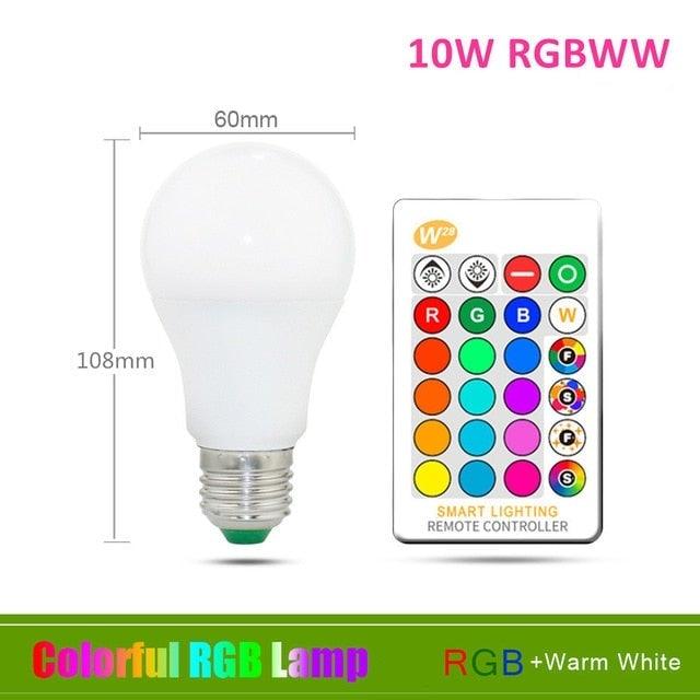 110V 220V E27 RGB LED Bulb Lights 5W 10W 15W RGB Lampada Changeable Colorful RGBW LED Lamp With IR Remote Control+Memory Mode RGB LED Light Bulbs, 10W LED Color Changing Light Bulb with Remote Control