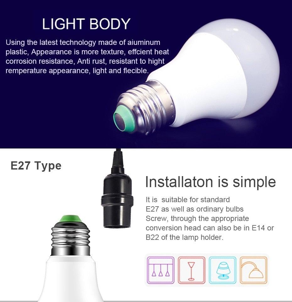 110V 220V E27 RGB LED Bulb Lights 5W 10W 15W RGB Lampada Changeable Colorful RGBW LED Lamp With IR Remote Control+Memory Mode RGB LED Light Bulbs, 10W LED Color Changing Light Bulb with Remote Control