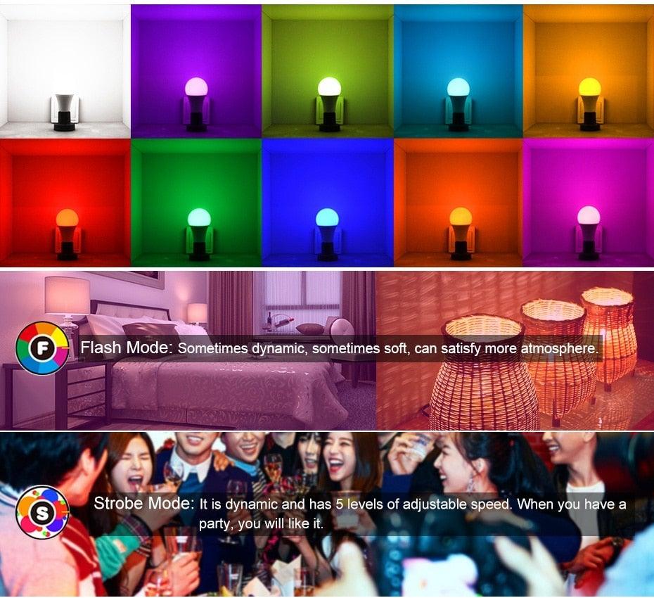 110V 220V E27 RGB LED Bulb Lights 5W 10W 15W RGB Lampada Changeable Colorful RGBW LED Lamp With IR Remote Control+Memory Mode RGB LED Light Bulbs, 10W LED Color Changing Light Bulb with Remote Control