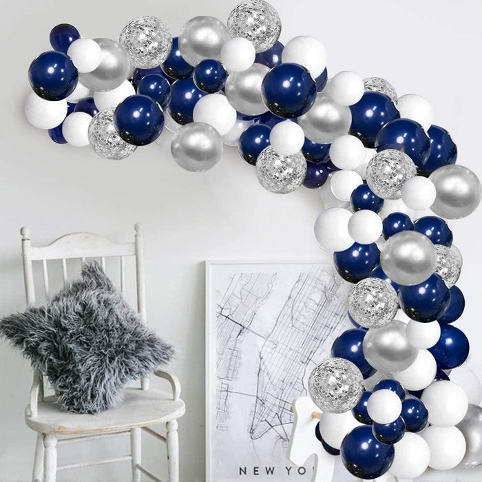 112/152 PCS White Silver Nave Blue Party Balloons Garland Kit Wedding Birthday Decoration Bridal Balloons For Weddings Aniversaly Parties and Boy Birthday In Modern Luxury Elegant Design - STEVVEX Balloons - 112/152pcs ballooons, 90, anniversery balloons, attractive balloons, attractive party balloons, balloon, balloons, navy balloon balloons, party all night balloons, perfect balloons, perfect party balloons, silver party balloons, white themed balloons - Stevvex.com