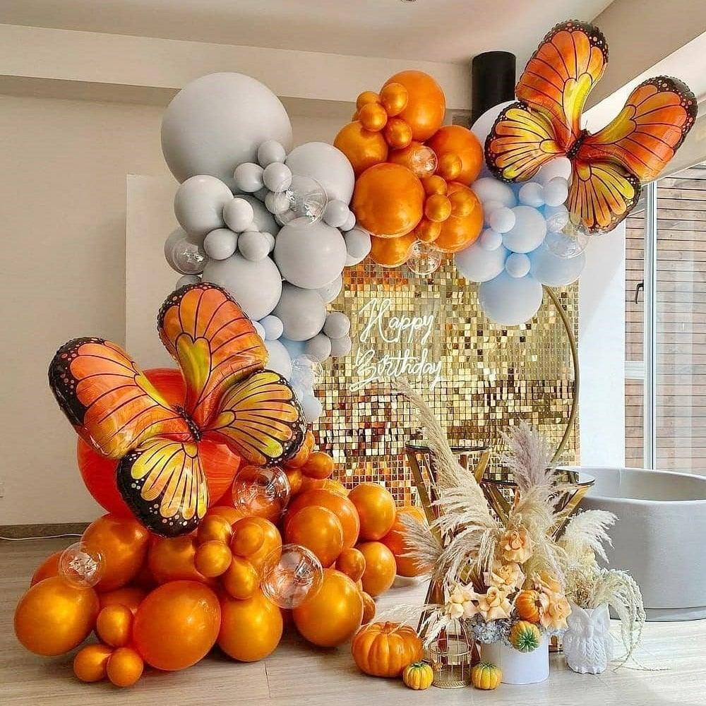 123Pcs Orange Gray Blue Butterflly Foil Helium Balloons Arch Garland Birthday Decorations For Baby Shower Gender Reveal Party Decorations Hallowen Decoration Butterfly Ballons - STEVVEX Balloons - 123PCS, 90, Ballon, Ballons, balloon, balloons, Birthday ballon, birthday balloon, Butterfly ballon, butterfly balloons, colorfull balloons, Cute Balloons, decoration ballons, girls balloons, Happy Birthday Balloons, luxury balloon, modern balloons, Party Balloon - Stevvex.com
