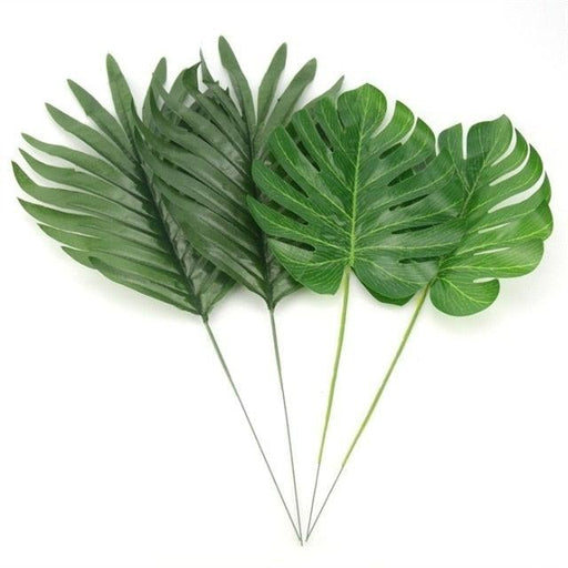 12Pcs 2Kind Large Artificial Fake Monstera Palm Leaves Green Plastic Leaf Wedding Decoration Cheap Flowers Leaves Home Decor