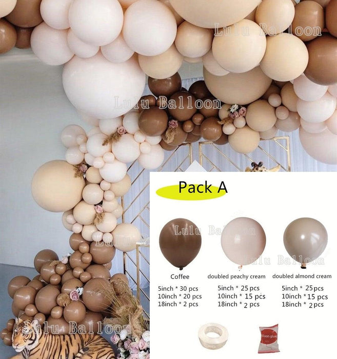 138 pcs Coffee Brown And Skin Balloon Arch Garland Kit For Kids Baby Shower Birthday Party Decoration Girls and Boys Universal Birthday Party Kid Decoration