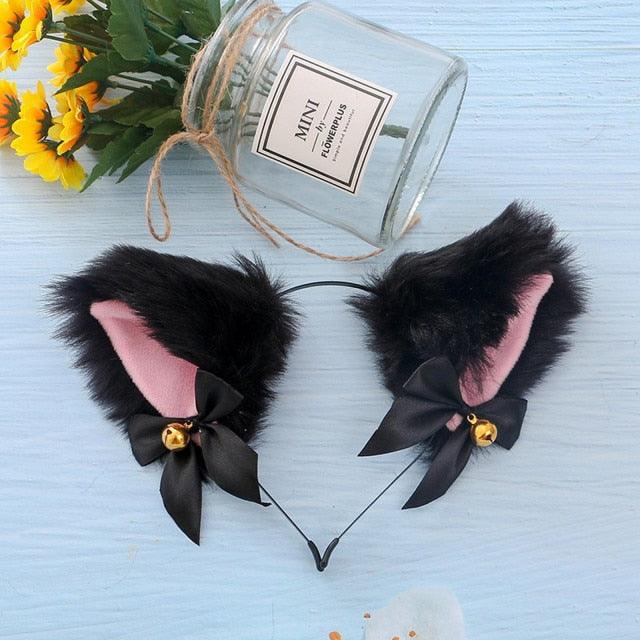 15 Colors Beautiful Masquerade Halloween Cat Ears Cosplay Cat Ear Party Costume Bow Tie Bell Headwear Headband Gorgeous Hair Accessories For Women