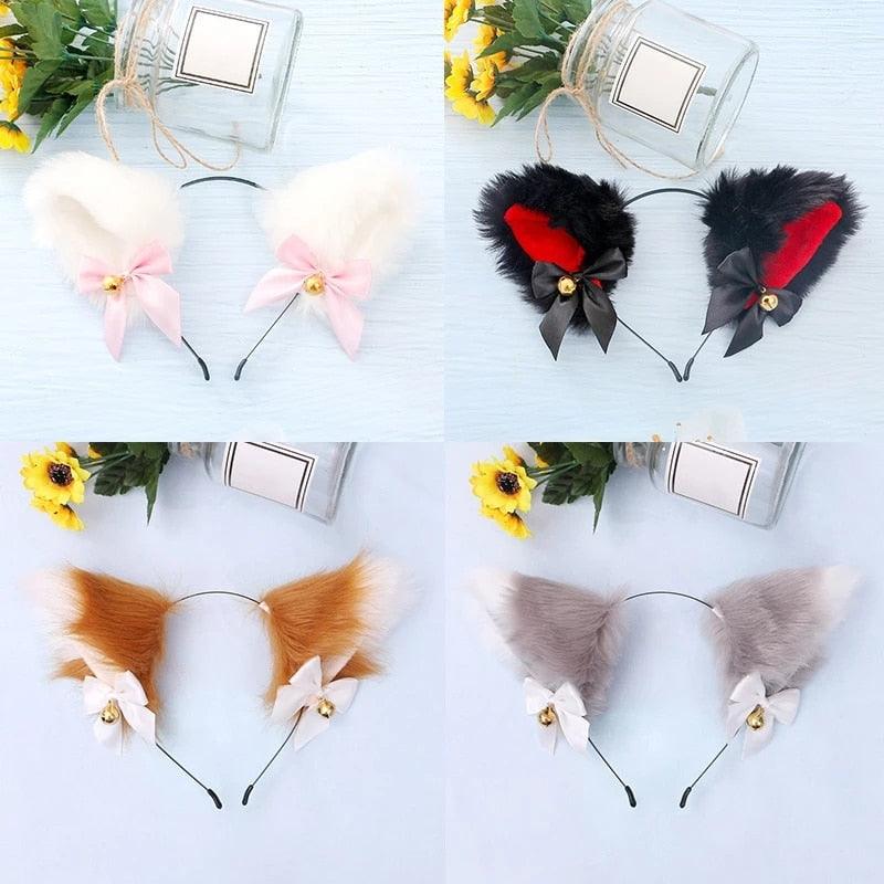 15 Colors Beautiful Masquerade Halloween Cat Ears Cosplay Cat Ear Party Costume Bow Tie Bell Headwear Headband Gorgeous Hair Accessories For Women