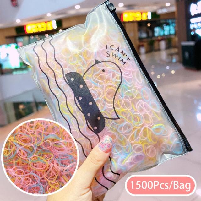 1500Pcs/Bag Girls Colorful Small Disposable Rubber Bands Children Elastic Hair Bands Ponytail Holder Scrunchie Ponytail Holder Accessories for Women Girls