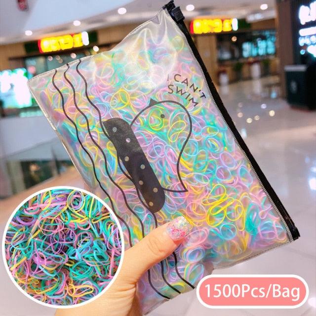 1500Pcs/Bag Girls Colorful Small Disposable Rubber Bands Children Elastic Hair Bands Ponytail Holder Scrunchie Ponytail Holder Accessories for Women Girls