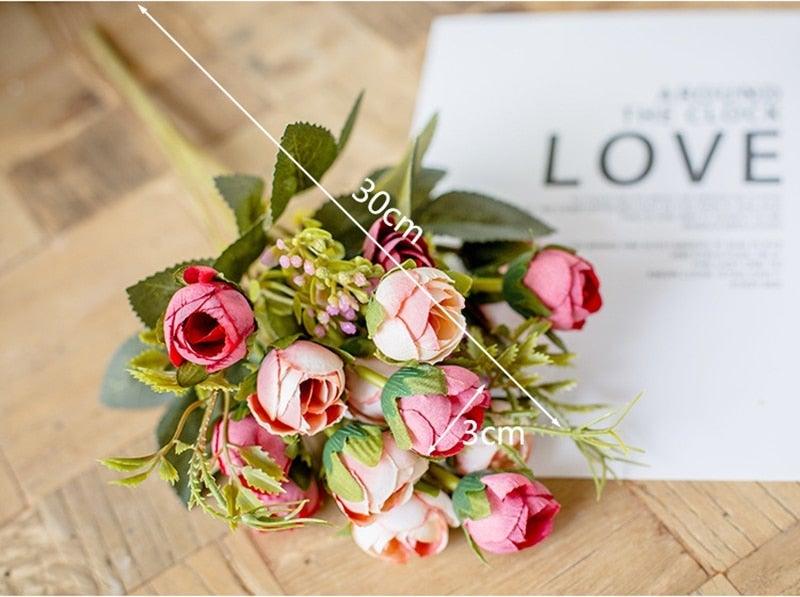 15heads/1 bundle Silk Tea Roses Bride Bouquet for Christmas Home Wedding New Year Decoration Fake Artificial Flowers Home Decor