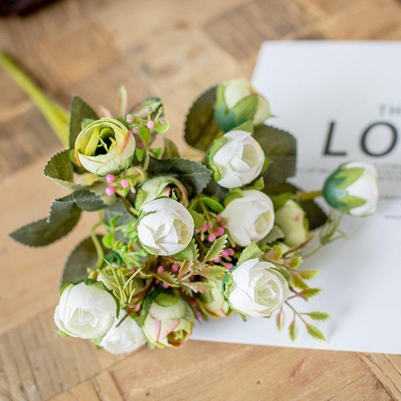 15heads/1 bundle Silk Tea Roses Bride Bouquet for Christmas Home Wedding New Year Decoration Fake Artificial Flowers Home Decor