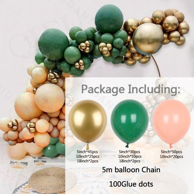 186Pcs Peach Green Metallic Latex Balloon Set For Wedding Birthday Party Decoration Baby Showers Girls Party Bridal Showers
