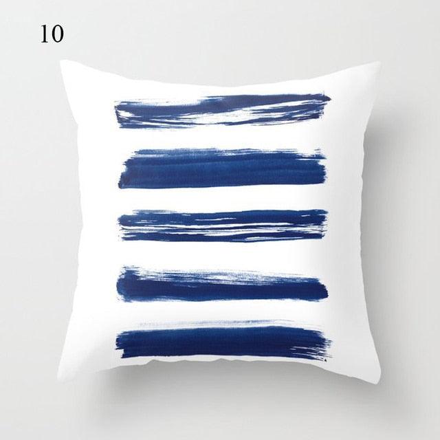 1pc Blue Geometric Landscape Pillowcase Waist Throw Cushion Cover Sofa Printed Navy Blue Throw Pillow Covers Sea Texture Cushion Cover Elegant Decor Square Pillows Covers Car Home Decor 45x45CM