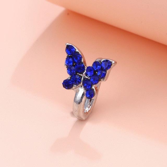 1Pc Crystal Butterfly Fake Nose Ring Non Piercing Clip On Nose Ring Indian Style Nose Cuff Fake Piercing Septum Goth Butterfly Copper Wire Spiral Fake Piercing Nose Ring Punk Gold Color Clip Nose Ring Jewelry Fake Piercings Gold Fake Nose Ring for Women