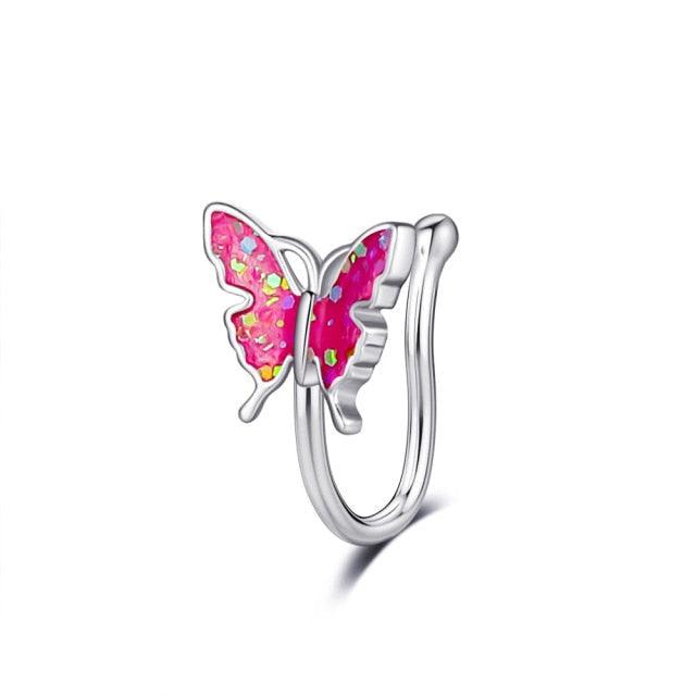 1Pc Crystal Butterfly Fake Nose Ring Non Piercing Clip On Nose Ring Indian Style Nose Cuff Fake Piercing Septum Goth Butterfly Copper Wire Spiral Fake Piercing Nose Ring Punk Gold Color Clip Nose Ring Jewelry Fake Piercings Gold Fake Nose Ring for Women
