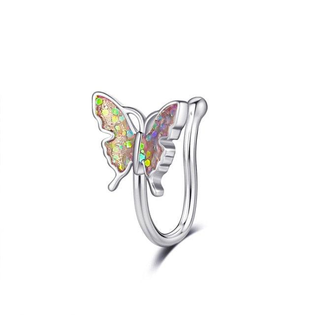 1Pc Crystal Butterfly Fake Nose Ring Non Piercing Clip On Nose Ring Indian Style Nose Cuff Fake Piercing Septum Goth Butterfly Copper Wire Spiral Fake Piercing Nose Ring Punk Gold Color Clip Nose Ring Jewelry Fake Piercings Gold Fake Nose Ring for Women
