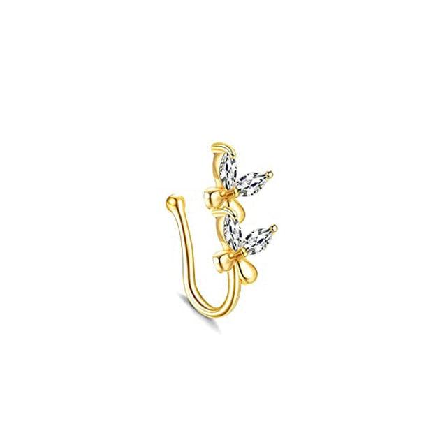 1Pc Crystal Butterfly Fake Nose Ring Non Piercing Clip On Nose Ring Indian Style Nose Cuff Fake Piercing Septum Goth Butterfly Copper Wire Spiral Fake Piercing Nose Ring Punk Gold Color Clip Nose Ring Jewelry Fake Piercings Gold Fake Nose Ring for Women
