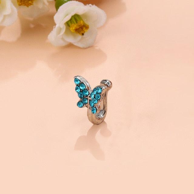 1Pc Crystal Butterfly Fake Nose Ring Non Piercing Clip On Nose Ring Indian Style Nose Cuff Fake Piercing Septum Goth Butterfly Copper Wire Spiral Fake Piercing Nose Ring Punk Gold Color Clip Nose Ring Jewelry Fake Piercings Gold Fake Nose Ring for Women
