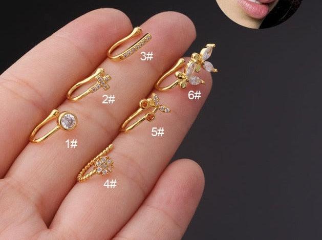 1PC Gold Butterfly Nose Ring Fake Nose Piercing for Women Cartilage Earrings Piercing Septum Nose Ring Hoop Nose Piercing Body Jewelry Nose Ring Hoop Nose Hoop Nostril Nose Ring Stainless Steel Ring Puncture Body Jewelry