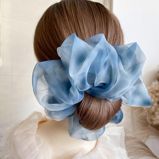1PC Spring Summer Net Yarn Hair Bow Scrunchies Large Chiffon Women Elastic Hair Band Ponytail Holder Hair Tie Ponytail Holder Accessories for Women Girls