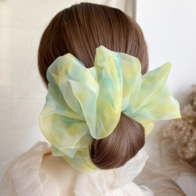 1PC Spring Summer Net Yarn Hair Bow Scrunchies Large Chiffon Women Elastic Hair Band Ponytail Holder Hair Tie Ponytail Holder Accessories for Women Girls