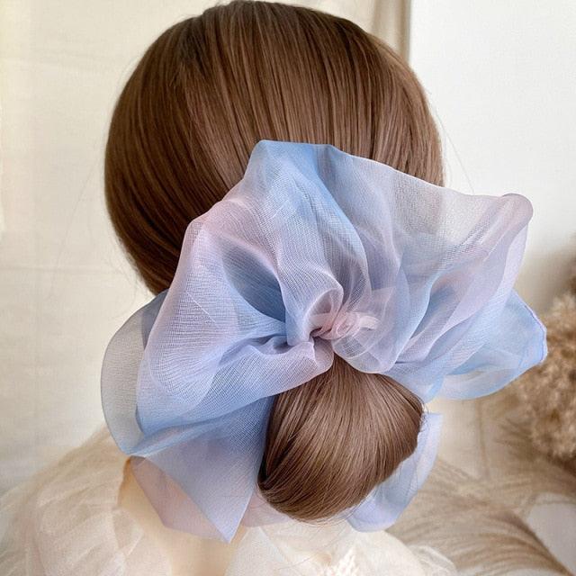 1PC Spring Summer Net Yarn Hair Bow Scrunchies Large Chiffon Women Elastic Hair Band Ponytail Holder Hair Tie Ponytail Holder Accessories for Women Girls