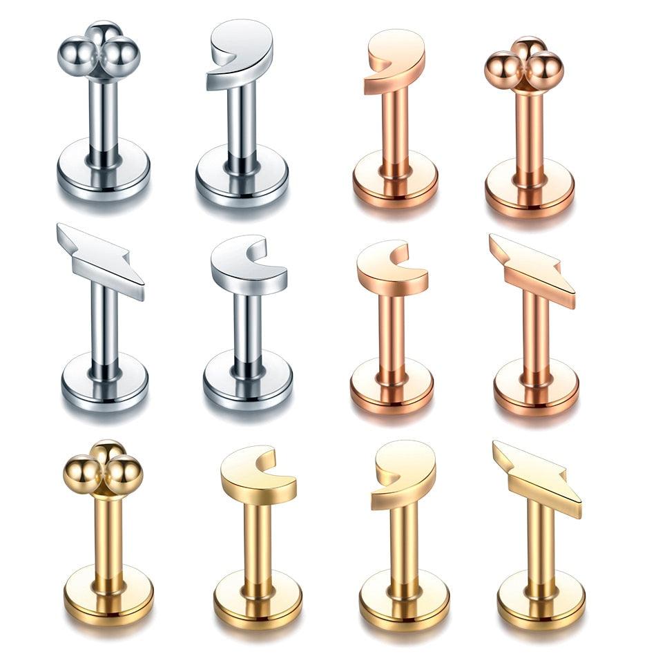 1Pc Stainless Steel Tragus Piercing Moon Lightning Nose Stud Piecing Conch Cartilage Helix Earrings Zircon Gem Bone Nose Stud Piercing Earring Anodized Rose gold Color Nose Ring Jewelry Stainless Steel Nose Screw Nose Rings Studs Surgical Steel Nose Ring