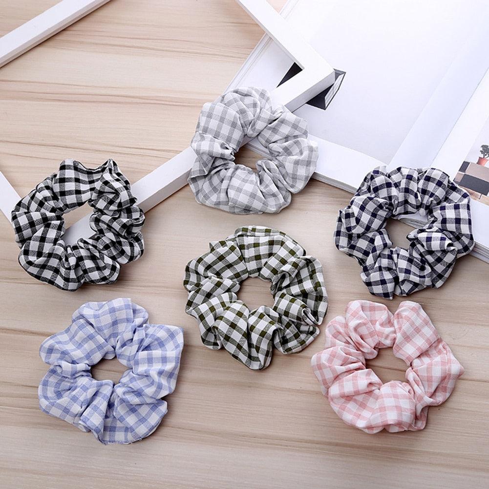 1PC Vintage Scrunchie Stretch Headband Dot Plaid Scrunchies Women Elastic Hair Bands Girls Hair Ties Striped Ponytail Holder Accessories for Women