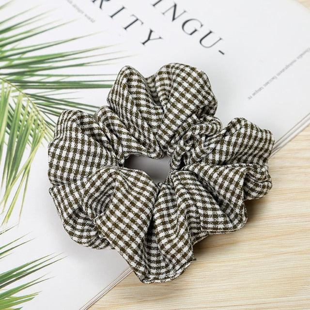 1PC Vintage Scrunchie Stretch Headband Dot Plaid Scrunchies Women Elastic Hair Bands Girls Hair Ties Striped Ponytail Holder Accessories for Women