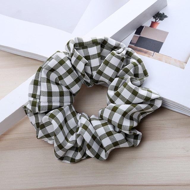 1PC Vintage Scrunchie Stretch Headband Dot Plaid Scrunchies Women Elastic Hair Bands Girls Hair Ties Striped Ponytail Holder Accessories for Women